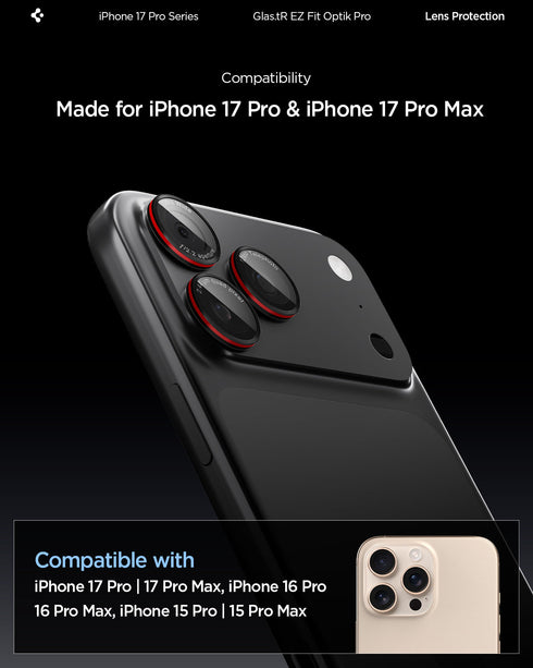 Spigen iPhone 17 Pro Max / 17 Pro Lens Protector – Optik Pro EZ Fit